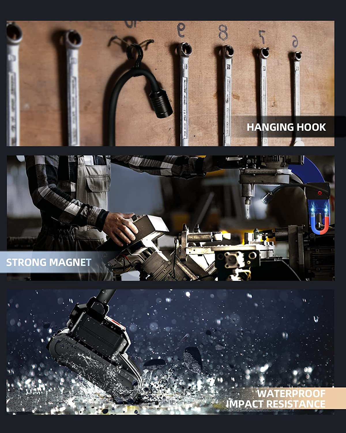 LED Work Light. 2000 Lumen Flexible Gooseneck Flashlight with Magnetic Base. Adjustable Grill Light. Job Site Light for Work Bench. Auto-Repairing. Reading. Emergency and Bbq(Rechargeable) - Image 4