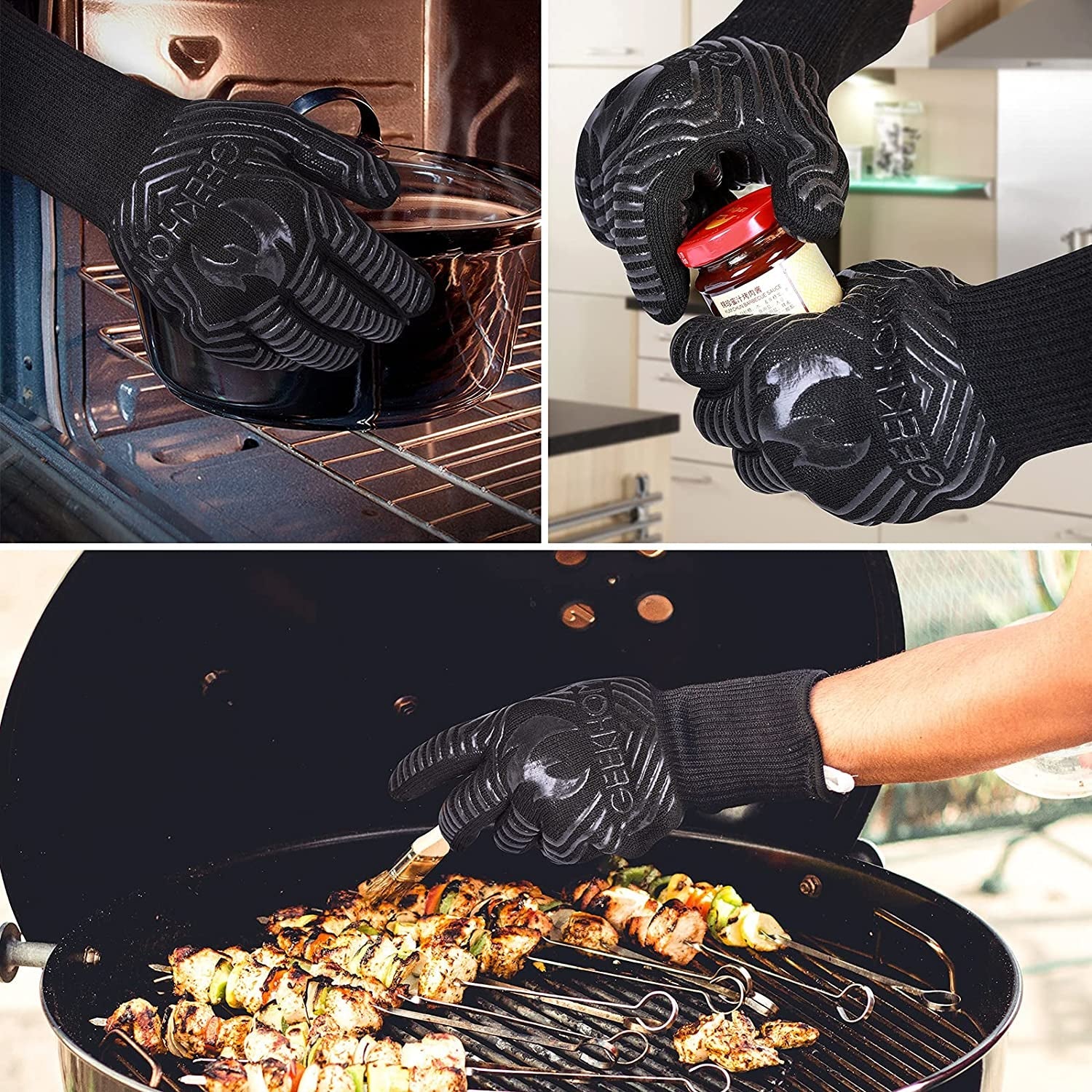 BBQ Gloves.1472℉ Heat Resistant Grill Gloves. EN407 Certified 13 Inch Grilling Gloves for Smoker. Baking. Cooking. Fire Pit (Black-Flames Texture) - Image 6