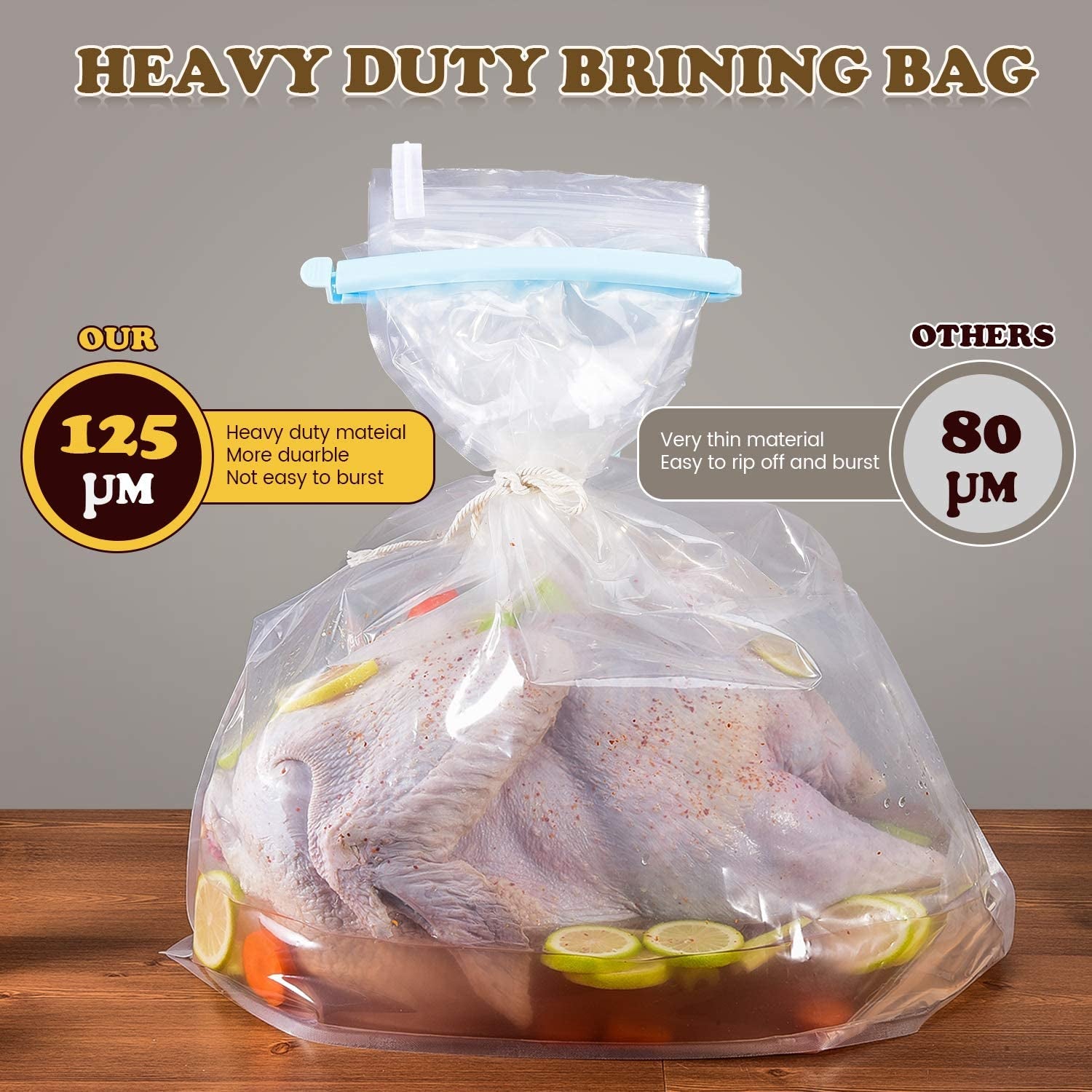 Turkey Brining Bag. 26×22. 2 Pack. Extra Large Brine Bag with 2 Strings and 2 Larger Clips. Thickened Brining Bag Holds up to 35 Pounds. Double Zippers Seal Brine Bags for Turkey. Chicken. Beef.Pork - Image 5