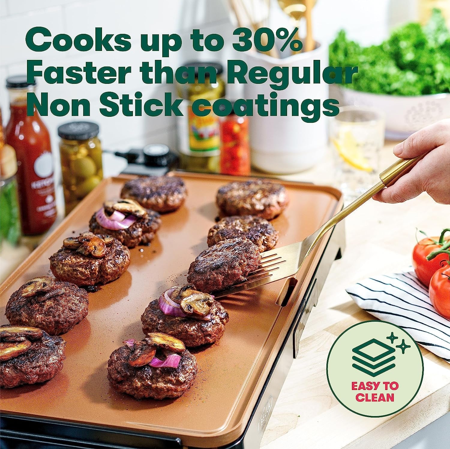 XL Electric Ceramic Titanium Griddle. Make 15 Eggs at Once. Healthy-Eco Non-Stick Coating. Hassle-Free Clean Up. Large Submersible Cooking Surface. 12 X 22. Copper/Black - Image 5