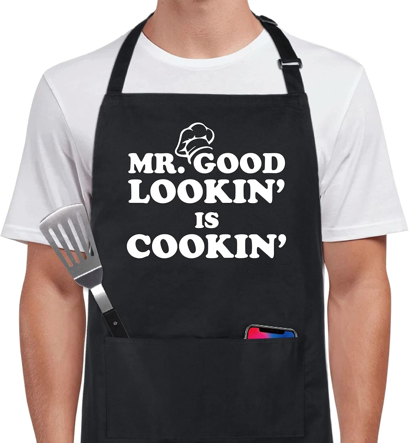 Xornis 100% Cotton Funny Apron with 2 Pockets for Men Women BBQ Grilling Adjustable Bib Black Aprons Gifts Cooking Kitchen - Image 7