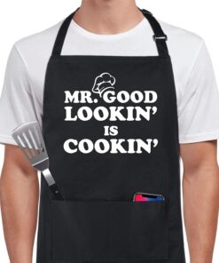 Xornis 100% Cotton Funny Apron with 2 Pockets for Men Women BBQ Grilling Adjustable Bib Black Aprons Gifts Cooking Kitchen