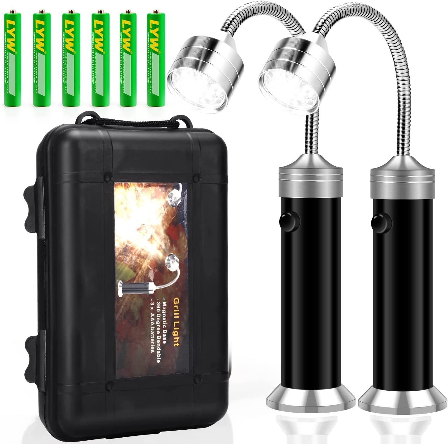 Grill Light. Grill Accessories - Christmas Stocking Stuffers for Men Dad Boyfriend. LED BBQ Light with Magnetic Base & 360° Flexible Gooseneck. Smoker Grilling Gifts for Men. Batteries Included-2 Pack