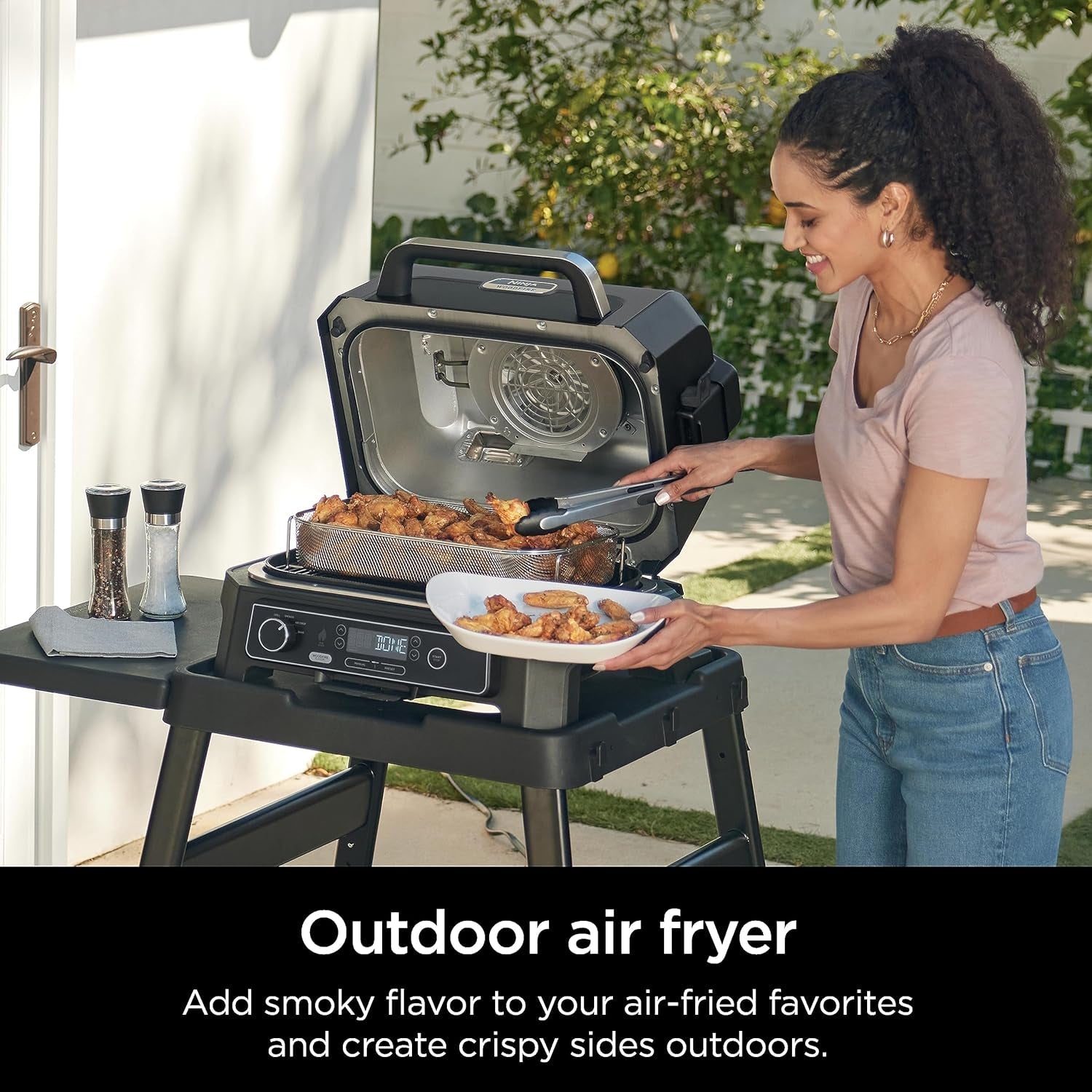 OG850 Woodfire Pro XL Outdoor Grill & Smoker with Built-In Thermometer. 4-In-1 Master Grill. BBQ Smoker. Outdoor Air Fryer. Bake. Portable. Electric. Blue - Image 4
