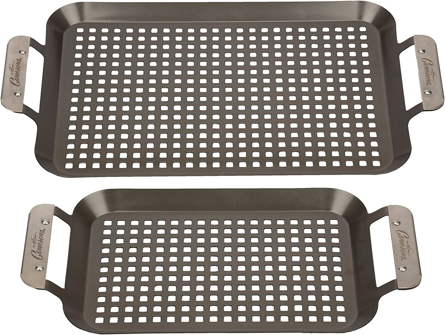 BBQ Grill Topper Grilling Pans (Set of 2) - Non-Stick Barbecue Trays W Stainless Steel Handles - Indoor Outdoor Use for Meat. Vegetables & Seafood - Great for Thanksgiving Dinner - Grill Gift for Men - Image 9