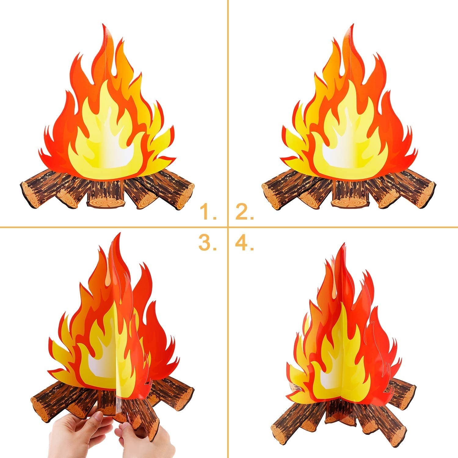 12 Inch Tall Artificial Fire Fake Flame Paper 3D Decorative Cardboard Campfire Centerpiece Flame Torch for Campfire Party Decorations (2) - Image 3