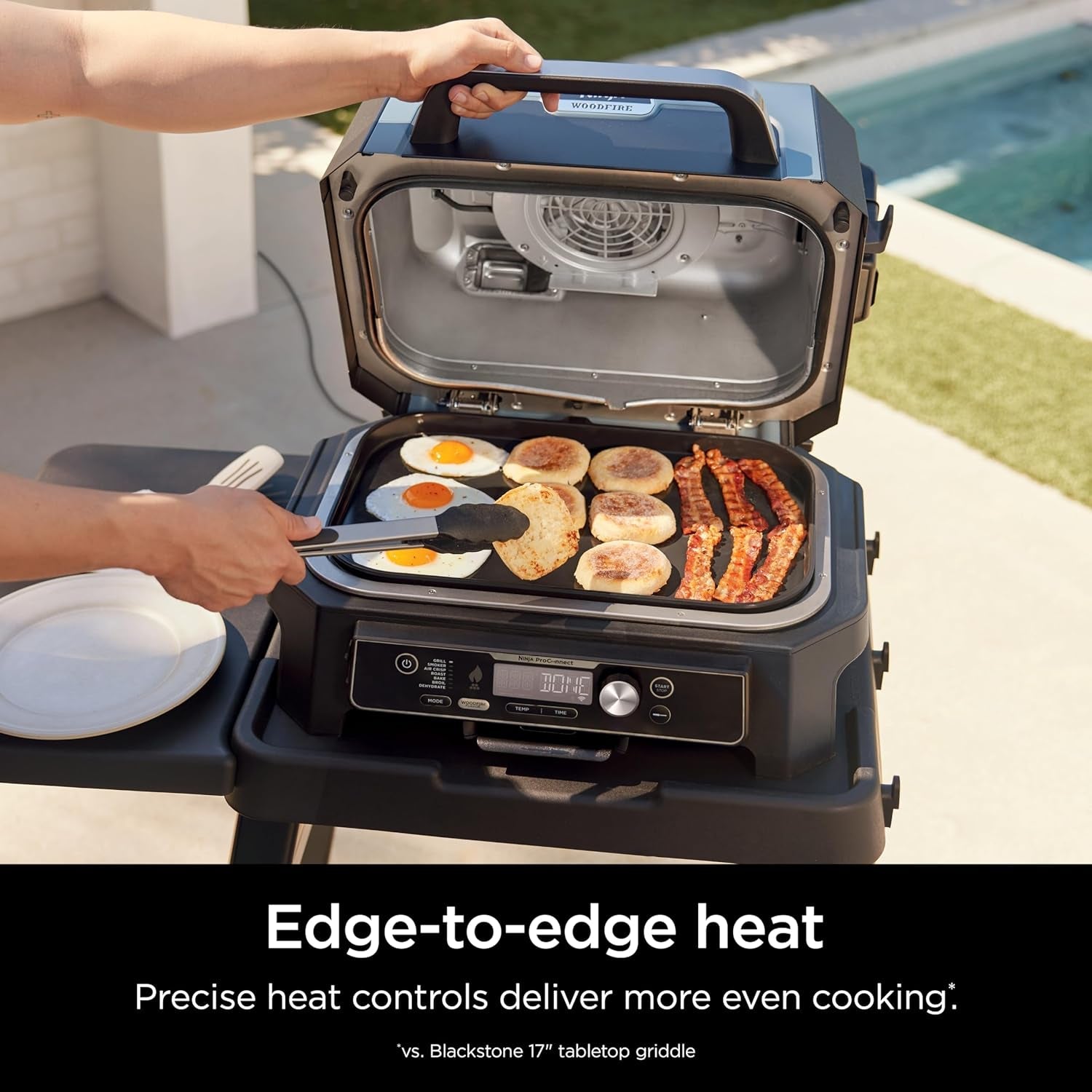 XSKGRIDLXL Woodfire Premium Griddle Plate. Compatible with OG800 and OG900 Series. Direct. Edge-To-Edge Heat. Ceramic. Nonstick. Precise Heat Control. 17.87'' X 12.35''. Black - Image 3