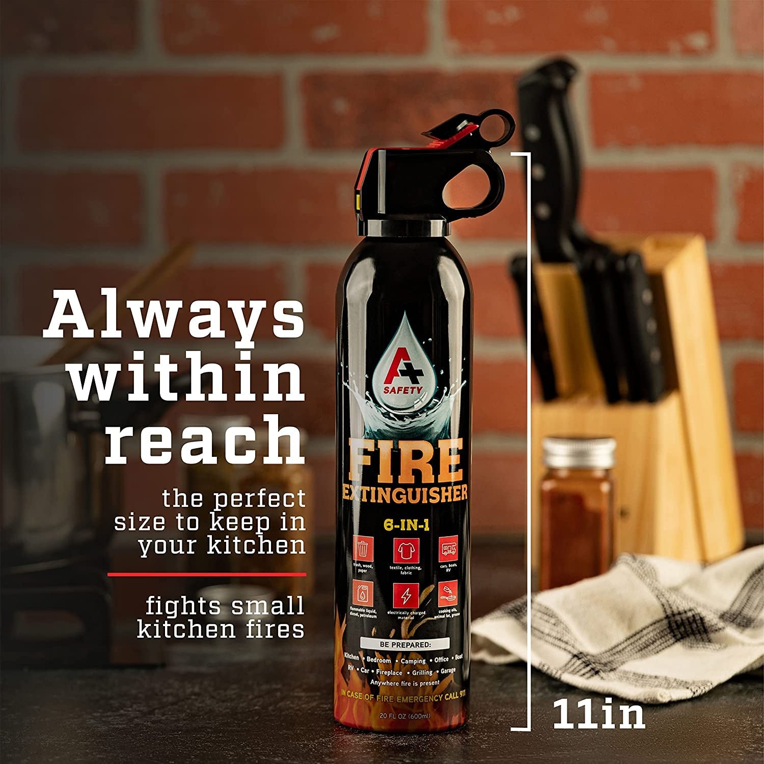 A+ Safety Portable Fire Extinguisher | 6-In-1 Small Fire Extinguisher for Home. Garage. Kitchen. Car | for Electric. Textile and Grease Fires | Non-Toxic. Easy Clean | Wall Mount Incl (4PK) - Image 3