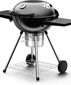 22 Inch Charcoal Grill with 2 Foldable Side Tables.Charcoal Kettle Grills with Wheels.Outdoor Bbq Grill.Portable Charcoal Grill for Camping.Party.Backyard (Black)