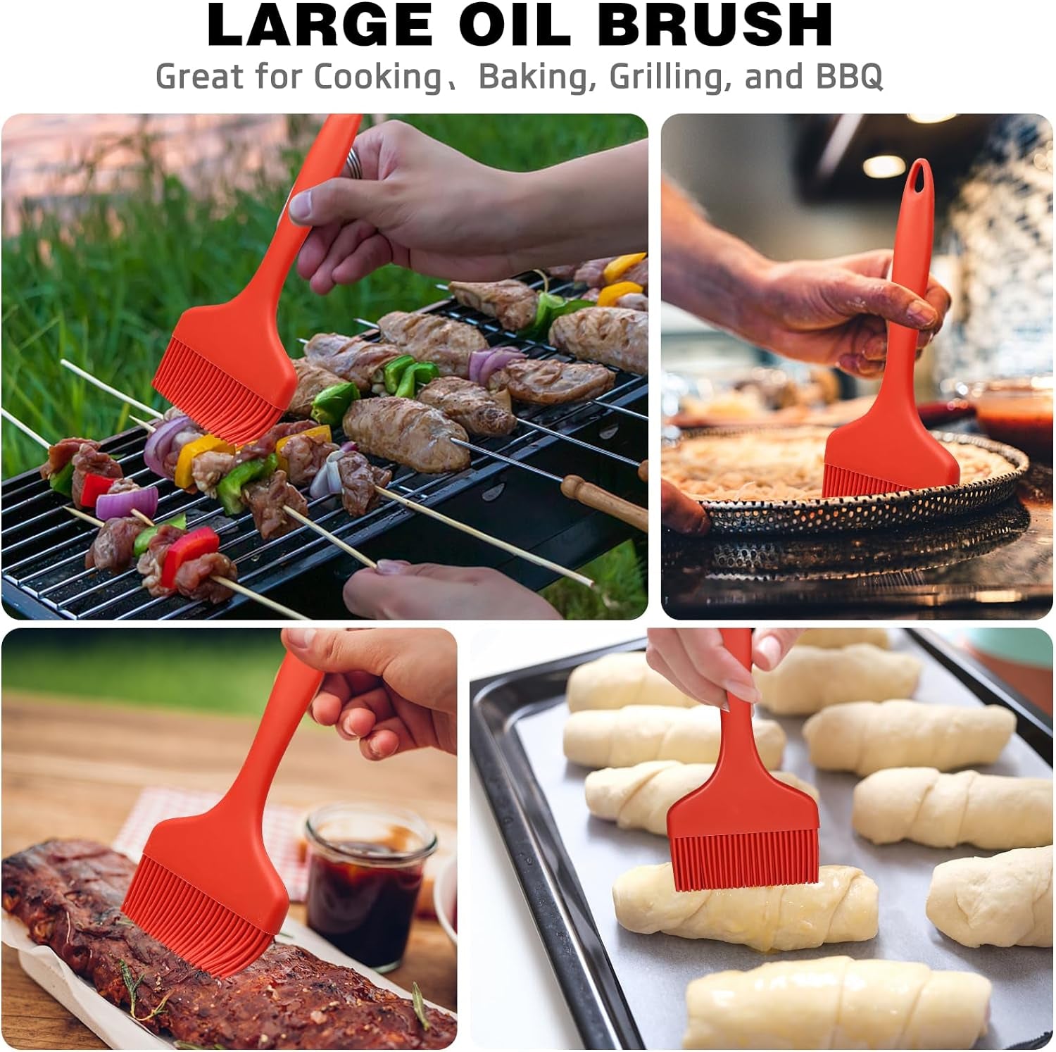 Silicone Basting Brush. Large BBQ Pastry Brush for Cooking. Extra Wide Basting Brush for Grilling Cooking Baking. Kitchen Brush Heat Resistant BBQ Food Brush for Sauce Butter Oil Marinades(Red) - Image 6