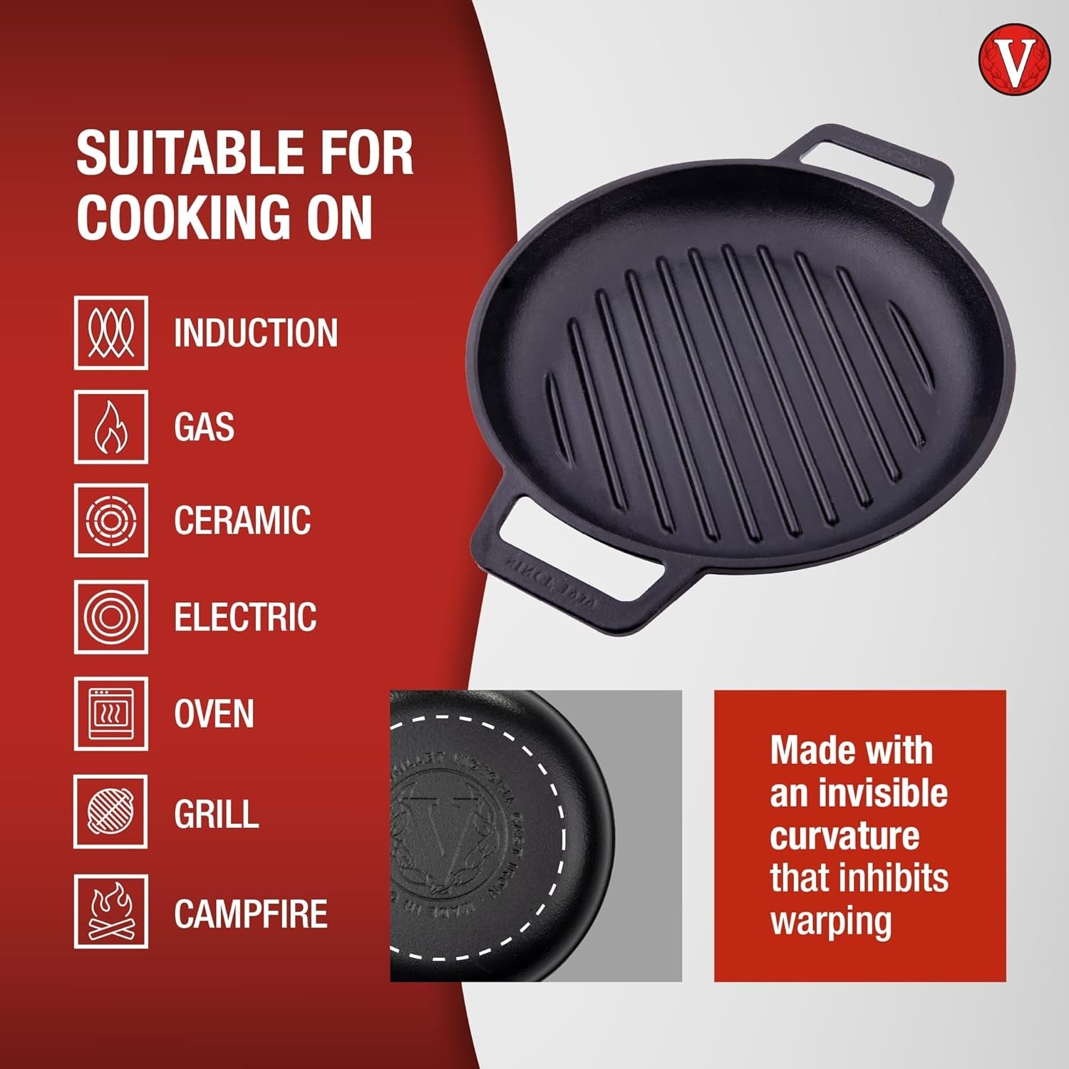 Cast Iron round Grill Pan with Double Loop Handles. Made in Colombia. 10 Inches - Image 5