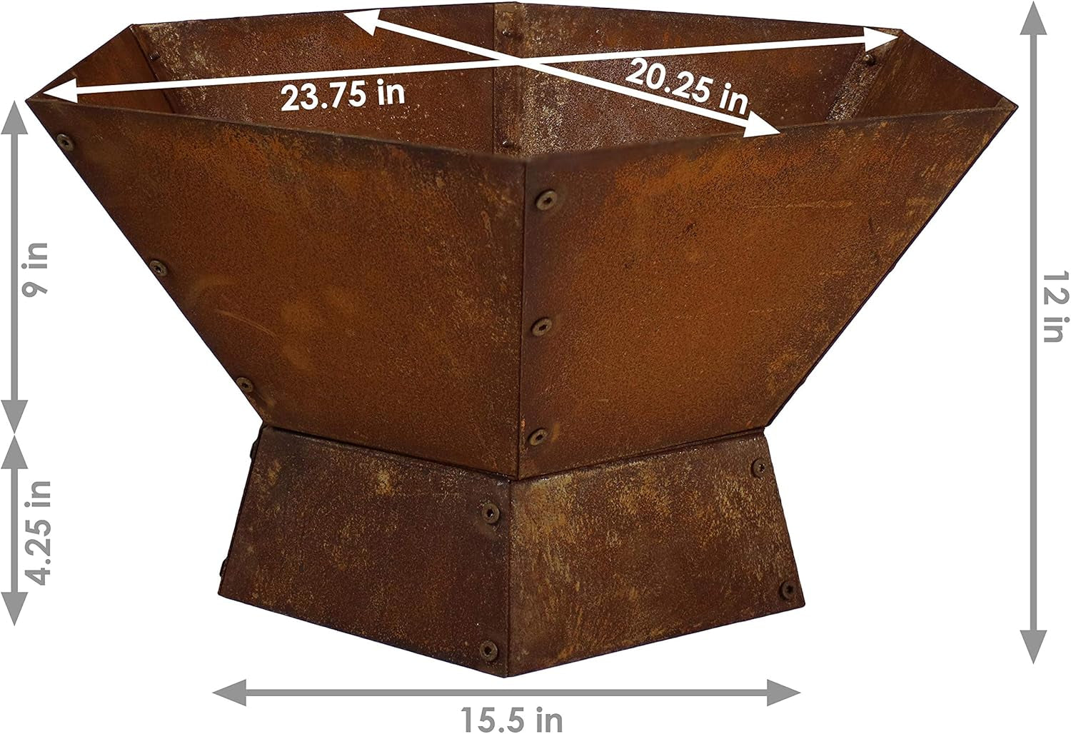 Sunnydaze Rustic Affinity 23-Inch Steel Raised Outdoor Fire Pit Kit with Oxidized Finish - Hexagon-Shaped - Image 3