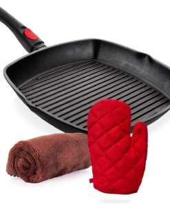 Square Die Casting Aluminum Grill Pan. Removable Handle Griddle Nonstick Stove Top Grill Pan. for Meats & Vegetables. Dishwasher Safe 11In Square Pan with Detachable Handle