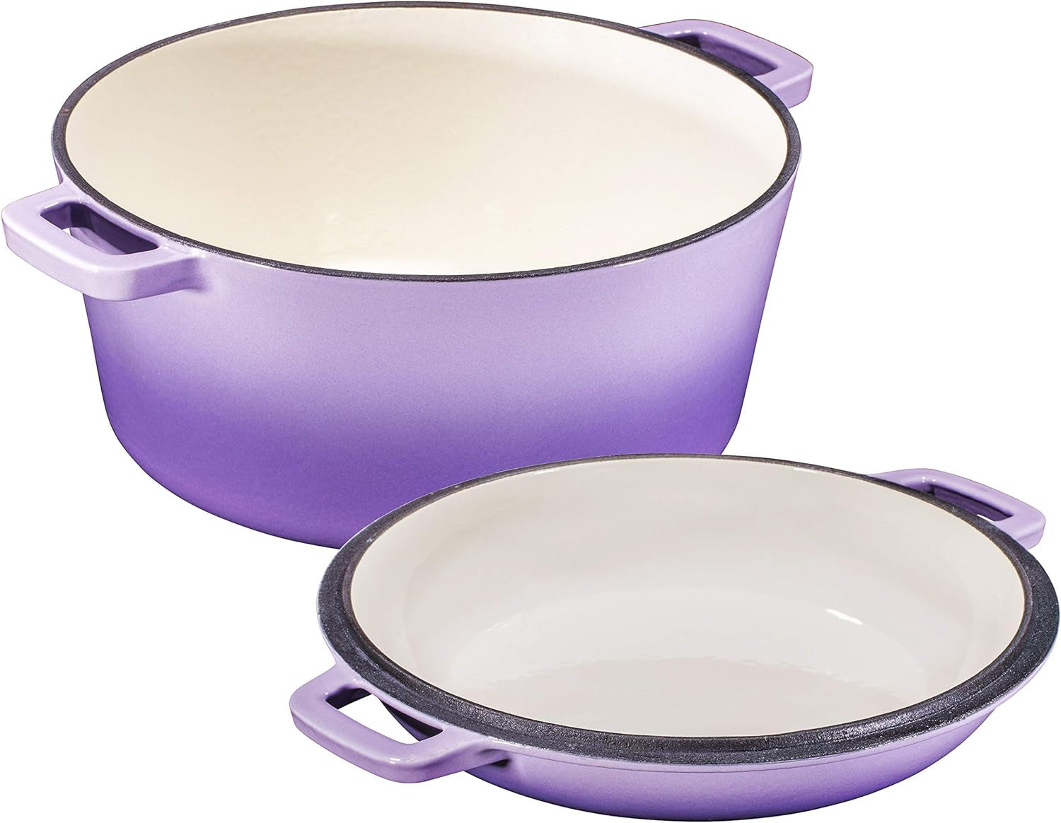 Bruntmor 2-In-1 Enamel Cast Iron Dutch Oven with Handles - Crock Pot Purple Cast Iron Pot with Skillet Lid - All-In-One Cookware Braising Pan for Casserole Dish - 5 Quart. Purple - Image 7