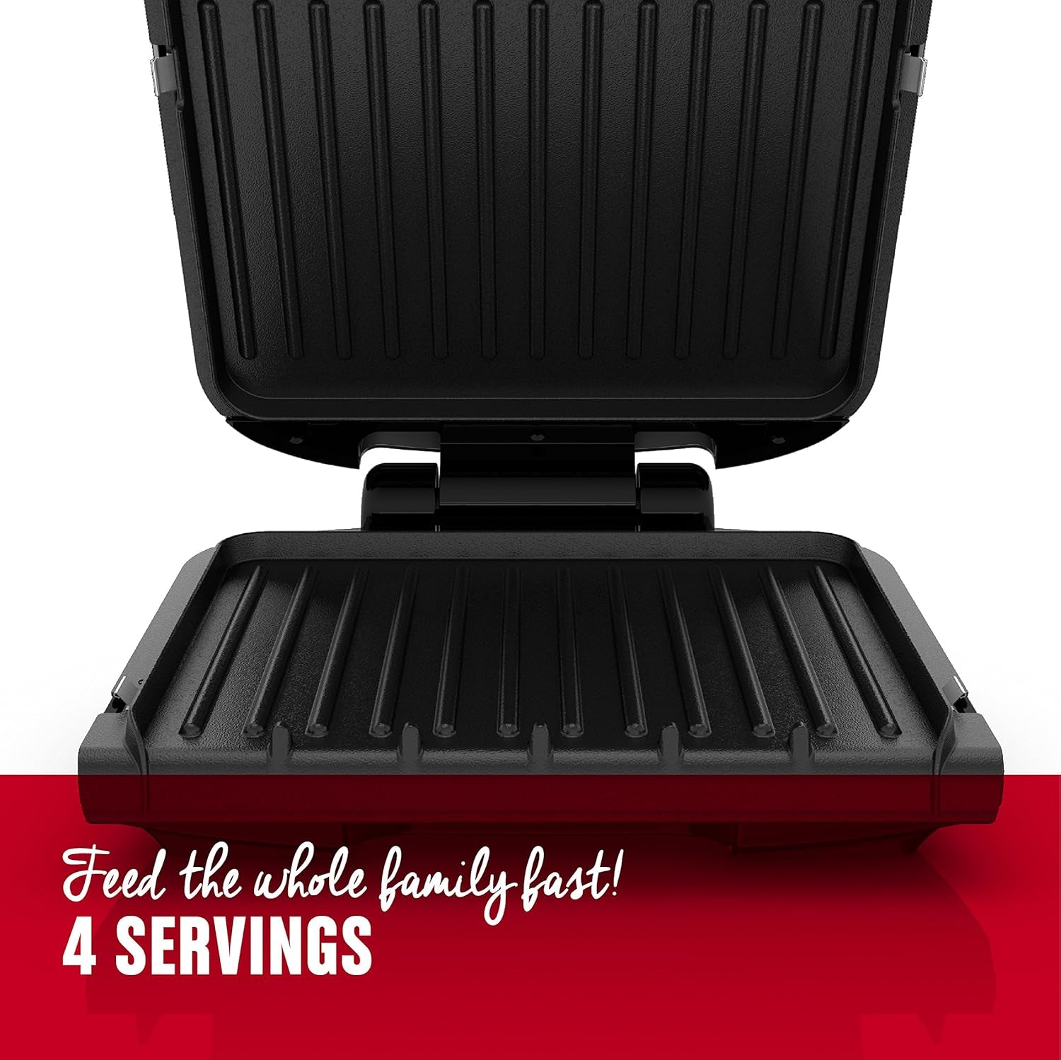 George Foreman 4-Serving Removable Plate Electric Grill and Panini Press. George Tough Non-Stick Coating. Drip Tray Catches Grease. Black - Image 3