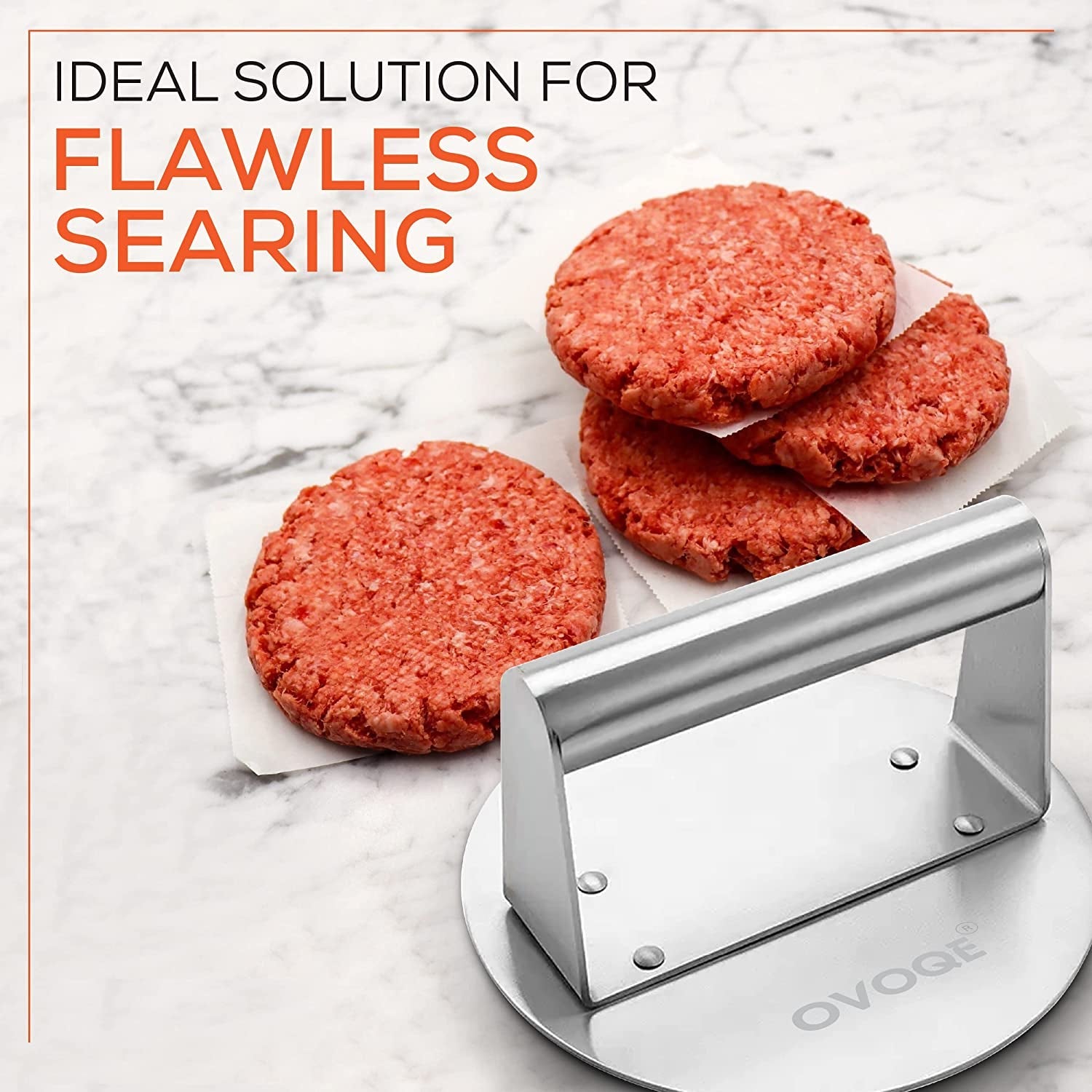 OVOQE 6.2 Inch Heavy Duty Stainless Steel Smash Burger Press. round Stainless Steel Professional Burger Smasher/Hamburger Patty Maker. Griddle Accessories Kit for Flat Top Grill. Rust-Free Easy Clean. - Image 4