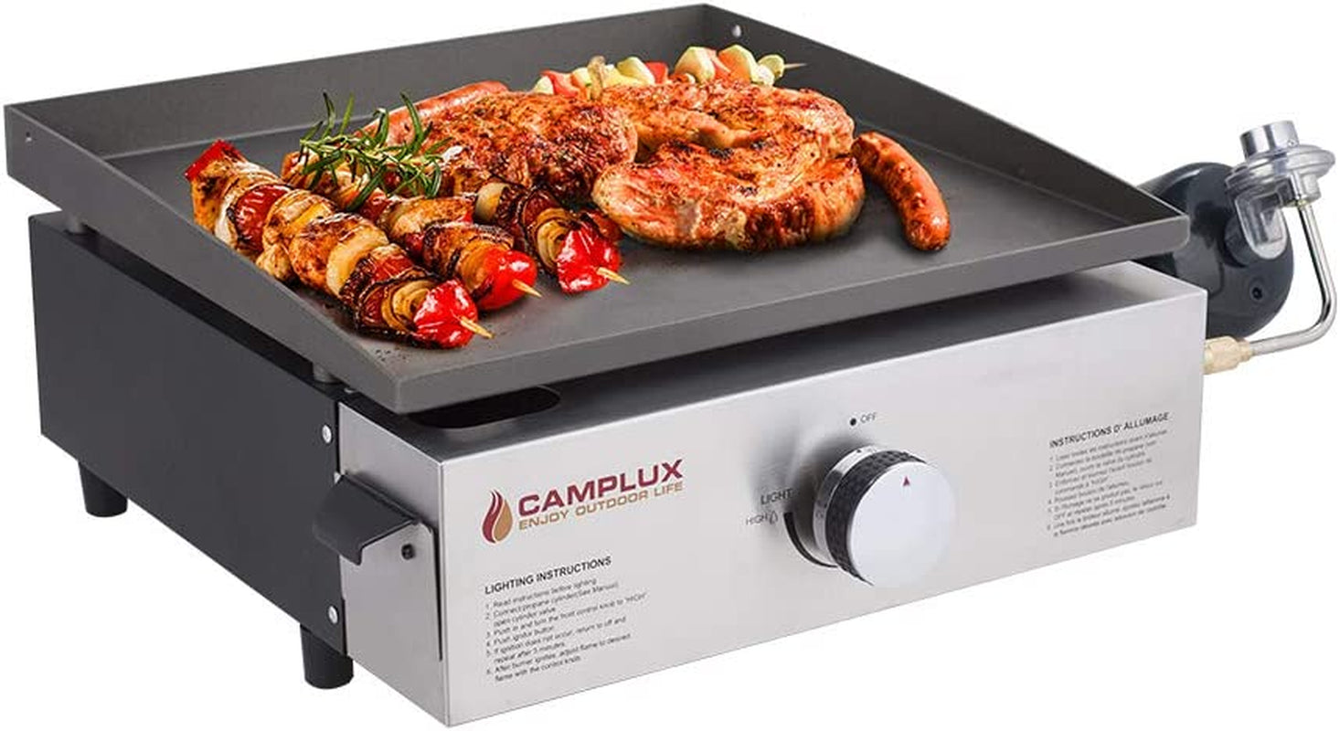 Camplux Propane Gas Grill.Flat Top Grill Station for Kitchen.Camping.Outdoor.Tabletop -Stainless Steel BBQ Griddle with Knobs & Ignition.17Inch
