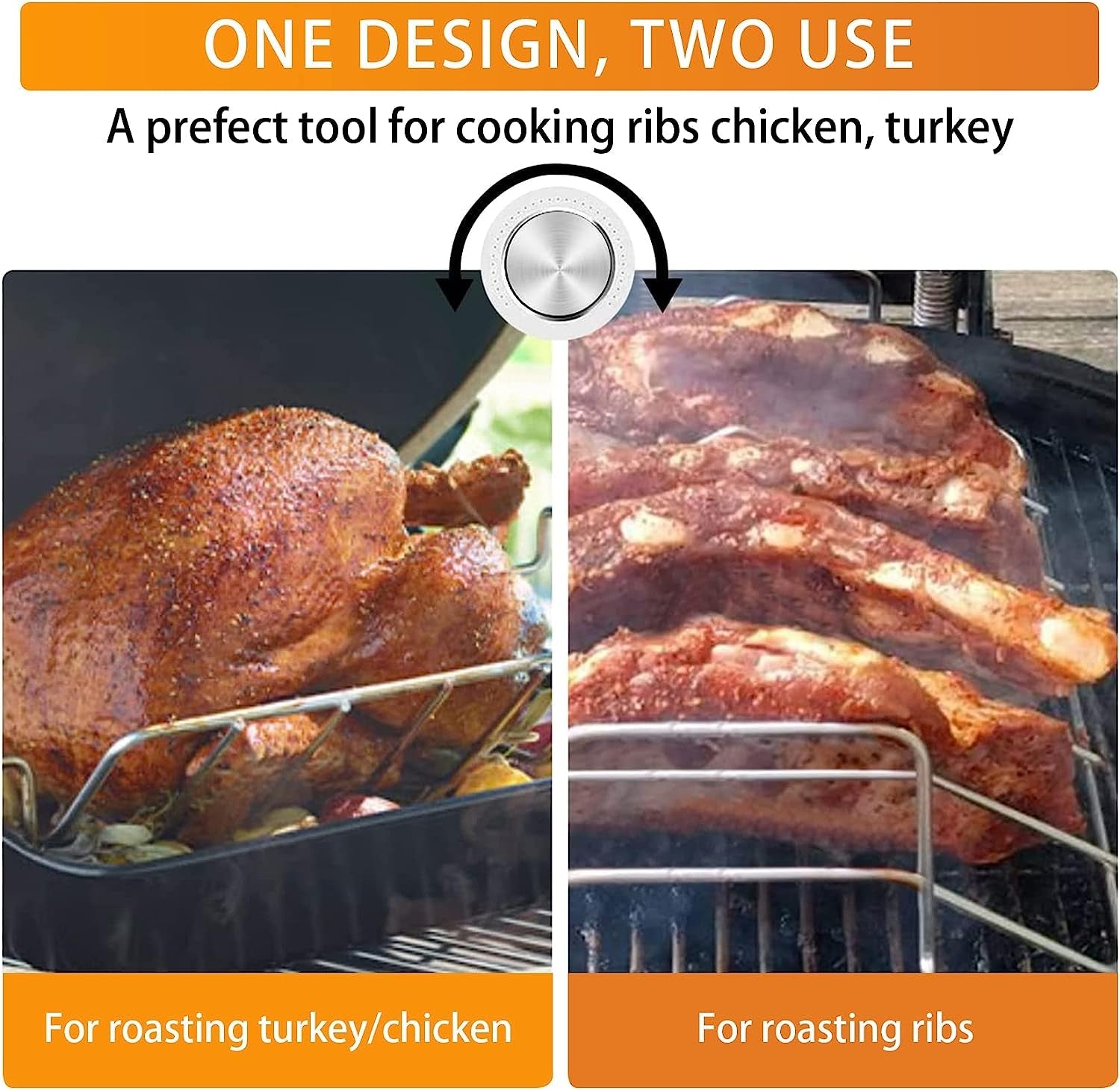 Burly Grill Turkey Rack Turkey Roast Rack for Big Green Egg. BBQ Rib Rack for Smoking Turkey Smoker Roasting Rack Roaster Pan Stainless Steel for Large Big Green Egg for Kamado Joe Pit Boss - Image 4