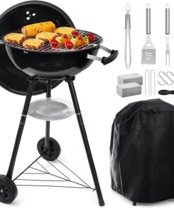18 Inch Charcoal Grill. Hasteel 2-In-1 Kettle Outdoor Barbecue Grill. Portable Black BBQ Grill for Camping/Backyard/Patio/Picnic. Porcelain-Enameled Lid & Fire Bowl. 254.SQ.IN Cooking Area. 13-Piece
