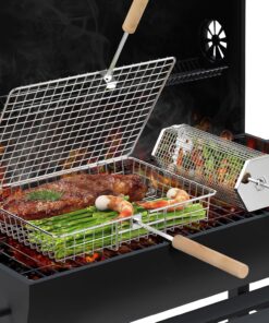 Grill Basket Set(Rectangular+Hexagon). Removable Wooden Handle. 304 Stainless Steel. Rolling Grilling Net. BBQ Accessories Tools for Vegetables Shrimp. Outdoor Cooking Camping. Birthday Gifts for Men Dad Husband