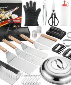 Professional Grade Griddle Accessories Kit - 30PCS Flat Top Grill Tools Set for Breakfast. Outdoor Grilling. Teppanyaki - Heavy Duty Griddle Spatula Scraper Burger Press - Ideal Grill Set