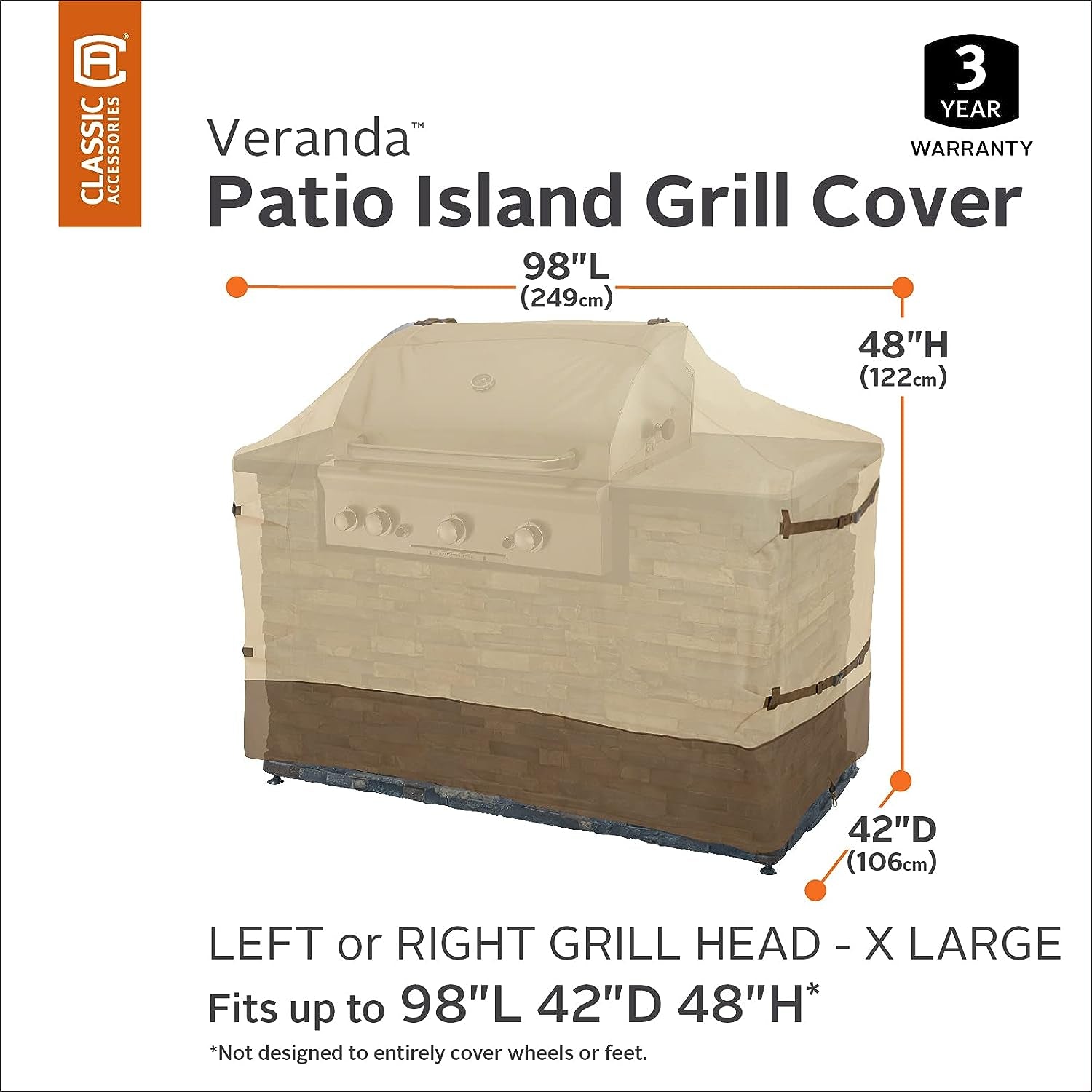 Classic Accessories Veranda Water-Resistant BBQ Grill Cover for 98 Inch Island with Left or Right Grill Head - Image 3