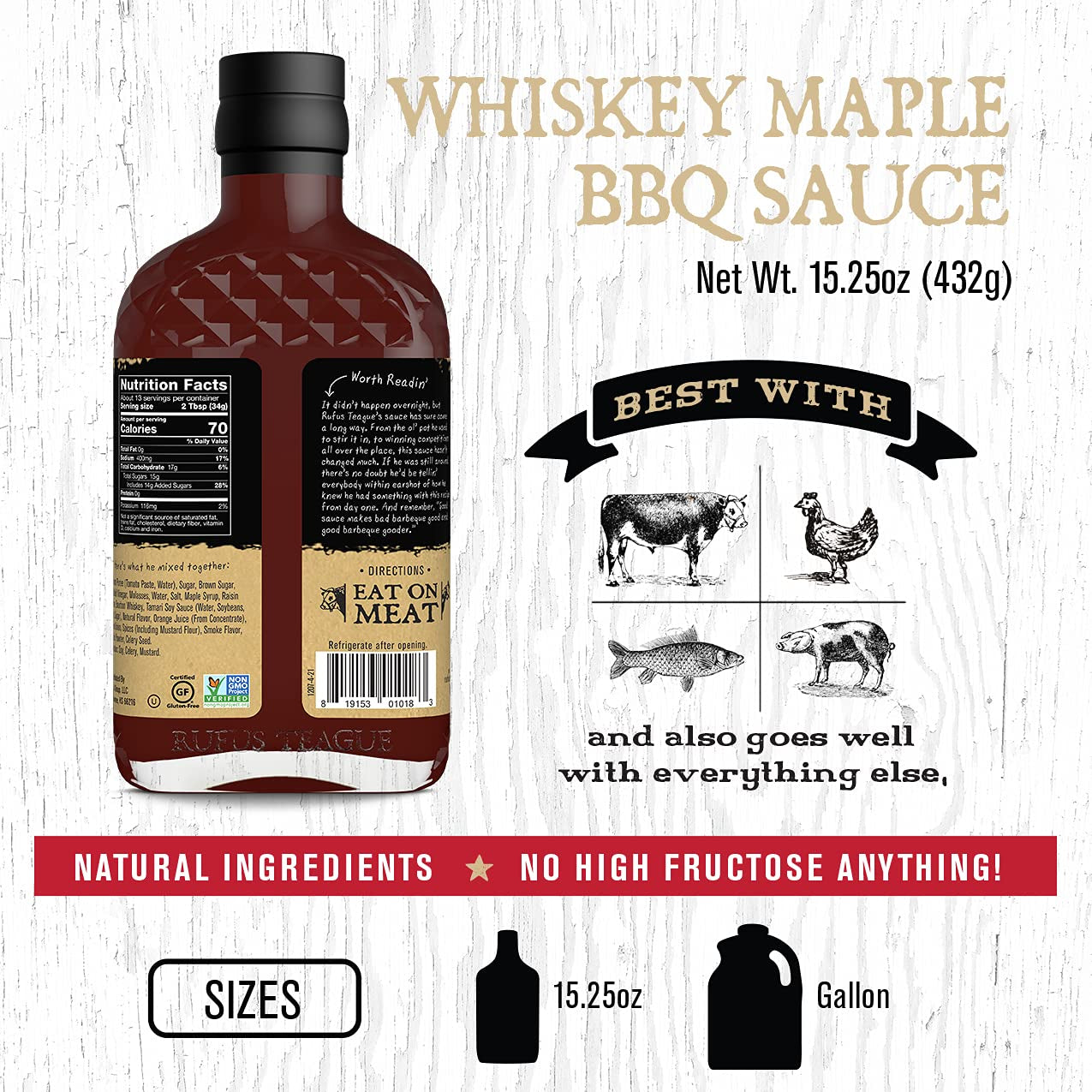Rufus Teague - Whiskey Maple BBQ Sauce - Premium Barbecue Sauce - 15.25 Oz. Bottles - 2 Pack - Image 2