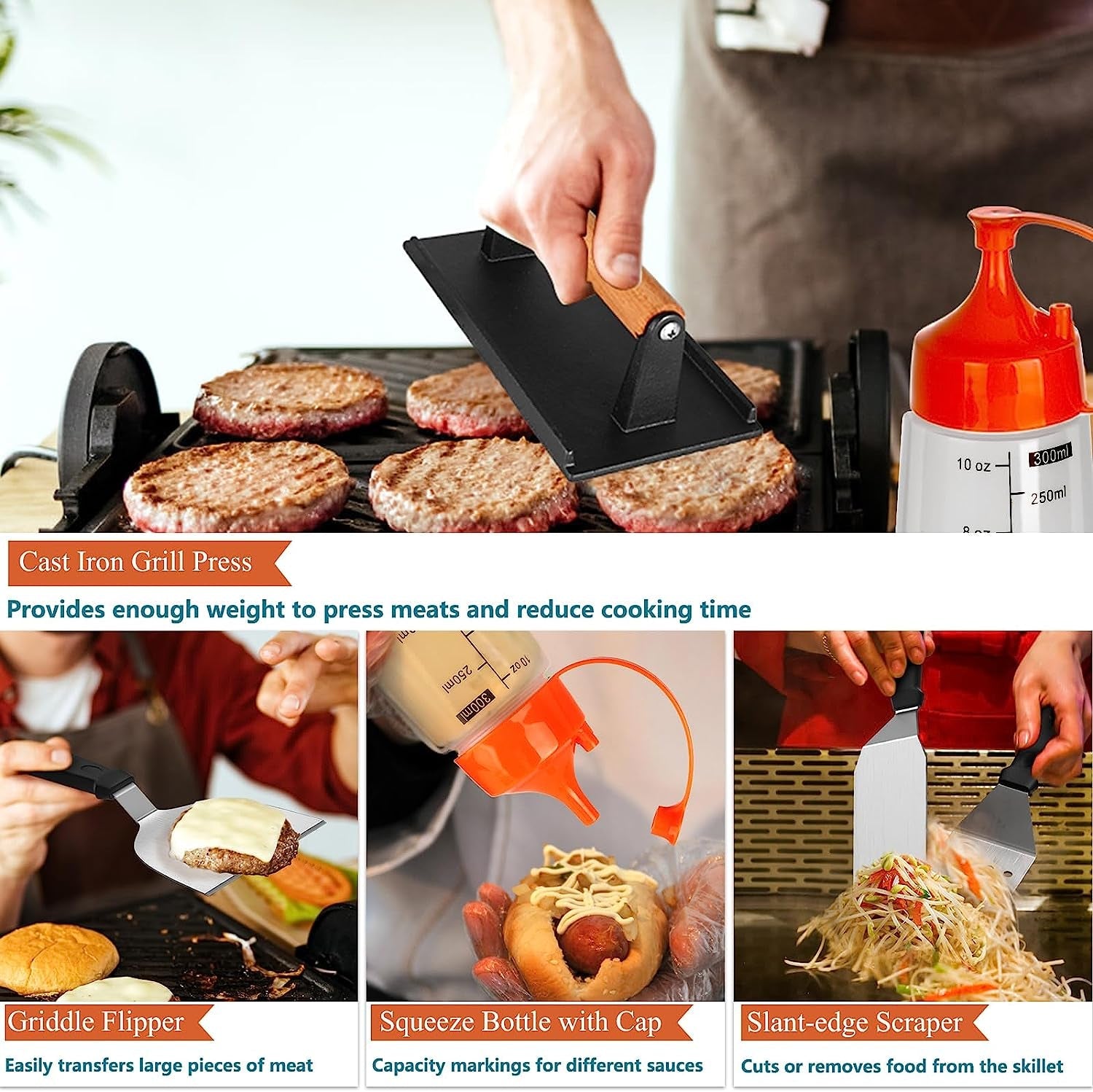 AEEKEL Blackstone Griddle Accessories Kit. 24Pcs Flat Top Grill Accessories Kit for Camp Chef. Professional BBQ Grilling Accessories Set with Grill Press. Enlarged Spatula. and More Griddle Tools - Image 4