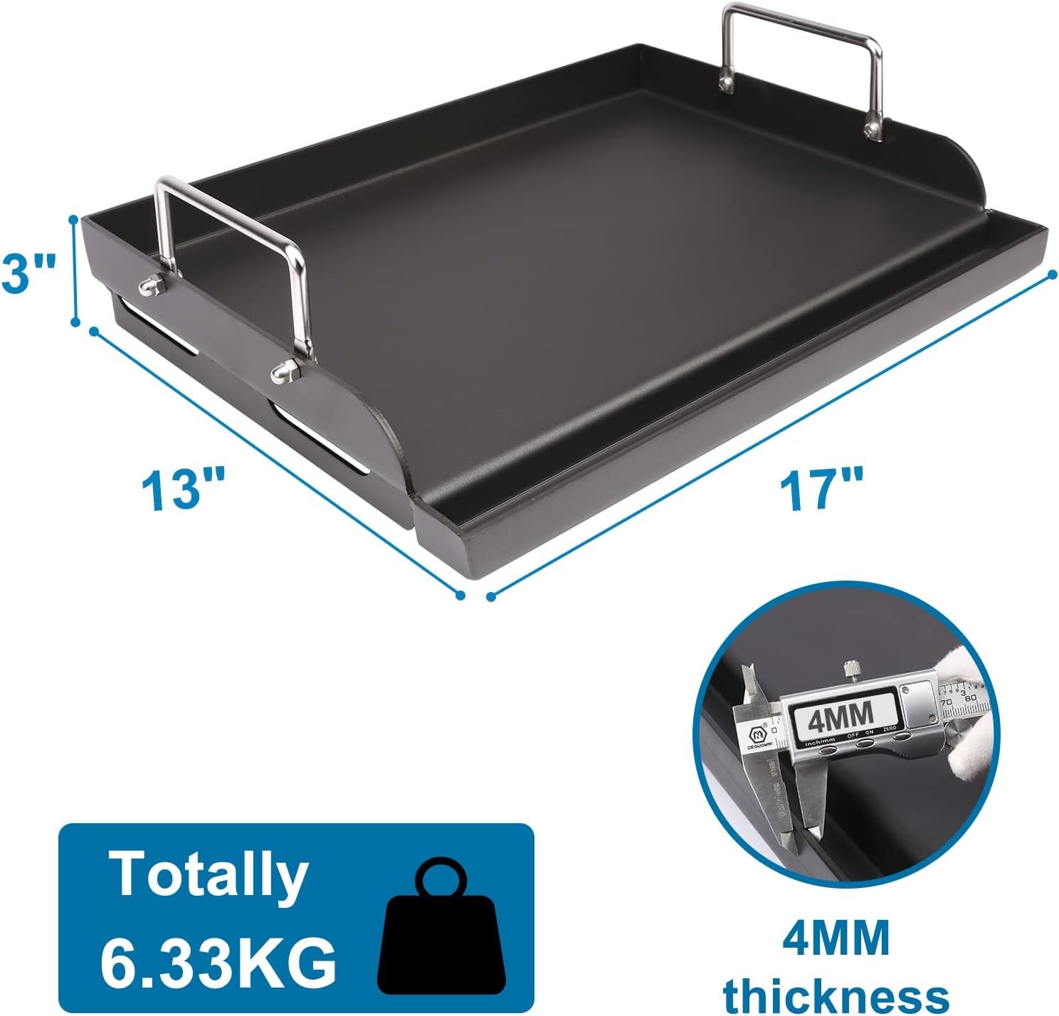 Griddle for Gas Grill. Flat Top Cast Iron Griddle Insert for Outdoor Gas Grill. 17 X13 Nonstick Coating Cooking Skillet Pan Teppanyaki for Weber Charbroil Camp Chef and Gas/Charcoal/Electric Grill - Image 6