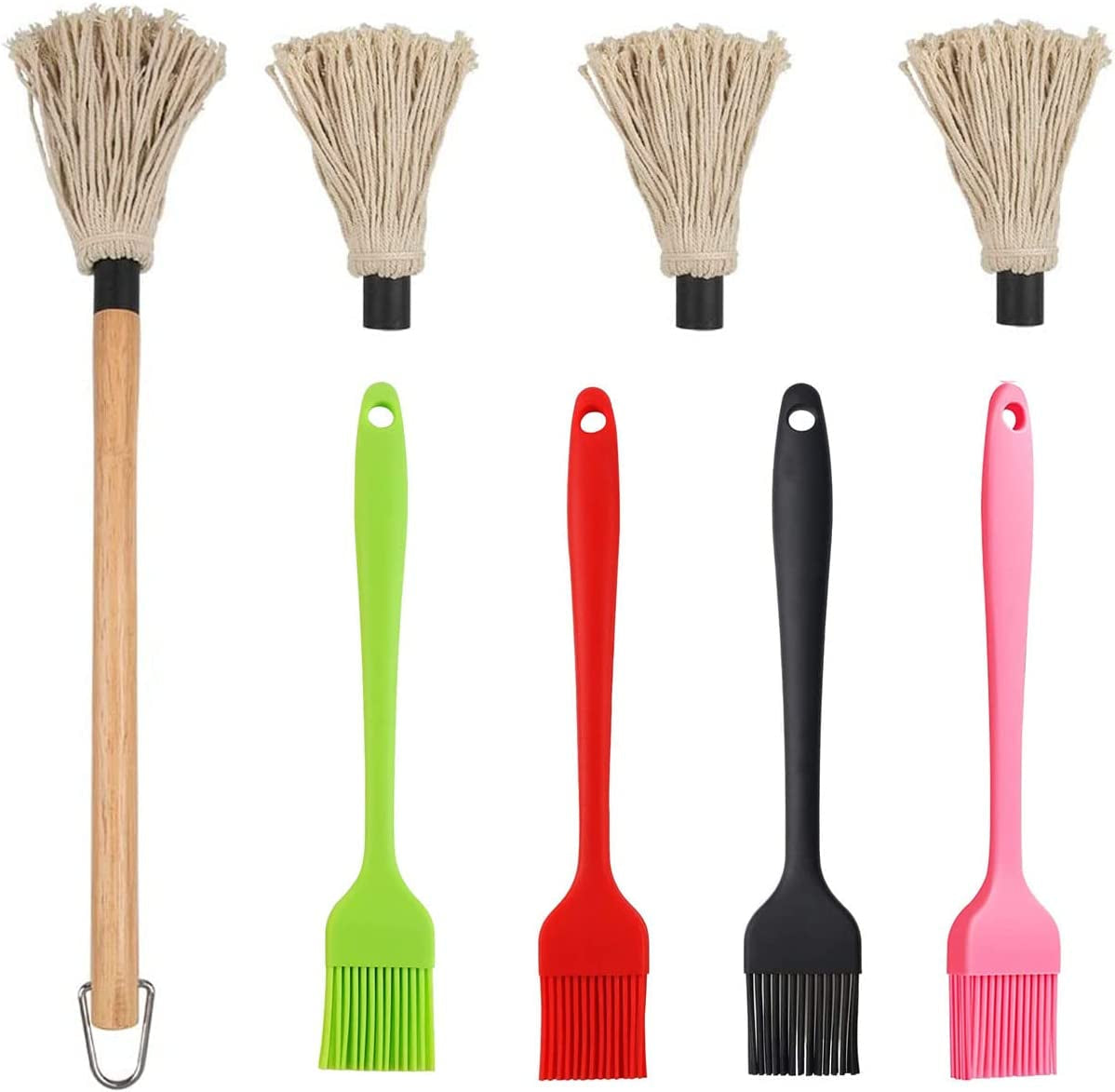 YOKIOU 18In Grill Basting Mop BBQ Mop Brushes for Sauce with 3 Extra Replacement Cotton Fiber Basting Mop Heads and 4 Pcs Silicone Basting Pastry & BBQ Brush Set - Image 7