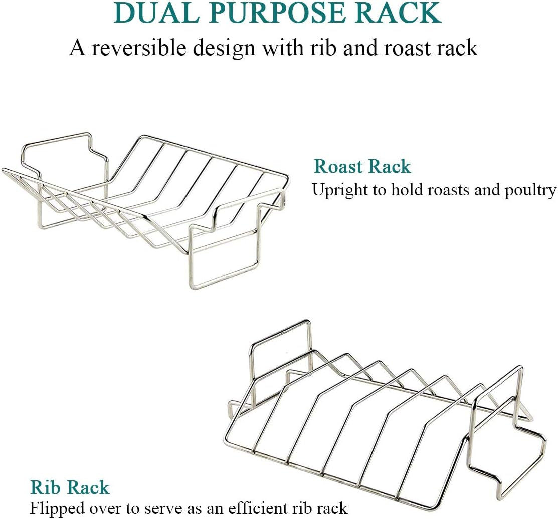 Kamaster Rib Rack and Roast Racks for Smoking and Grilling Fit Large and Xlarge Big Green Egg.Stainless Steel Dual-Purpose Turkey Rack - Image 3