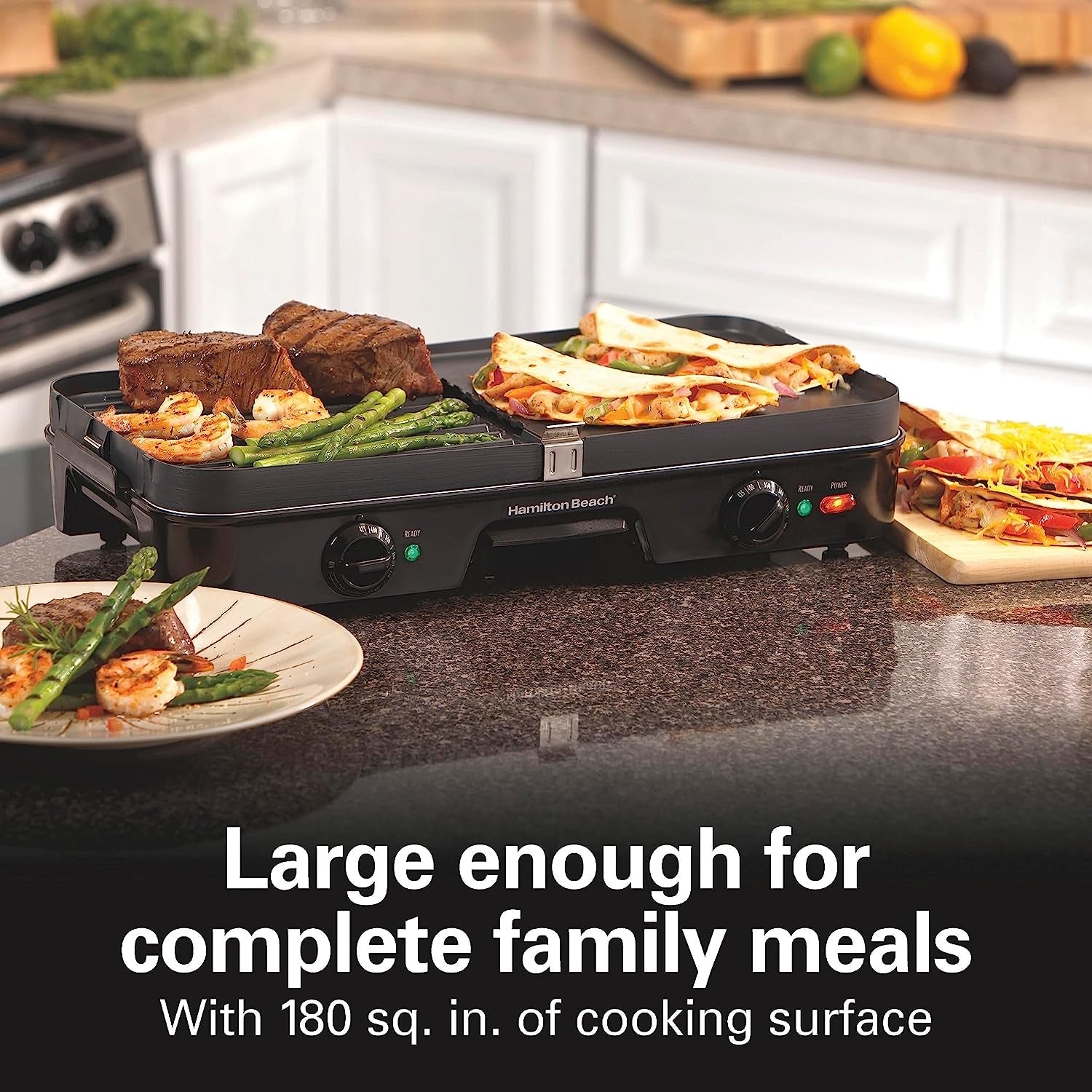 3-In-1 Electric Indoor Grill + Griddle. 8-Serving. Reversible Nonstick Plates. 2 Cooking Zones with Adjustable Temperature (38546). Black - Image 5