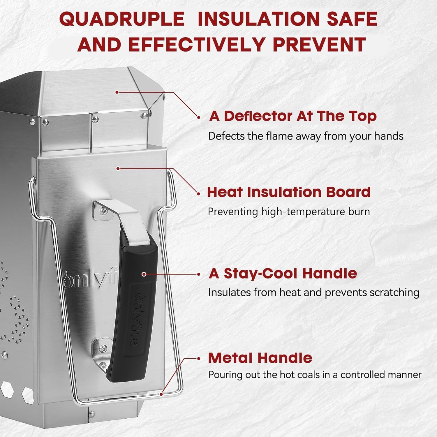 Onlyfire Stainless Steel Charcoal Chimney Starter. BBQ Chimney Starter for Charcoal Grill and Barbecues. Sturdy and Easy to Use BBQ Grill Tools - Image 2