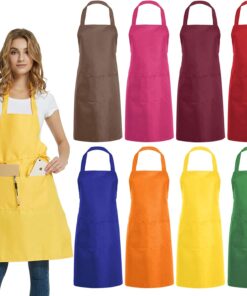 8 PCS Plain Bib Aprons Bulk - Mixed Color Commercial Apron with 2 Pockets for Kitchen Cooking Restaurant BBQ Painting Crafting