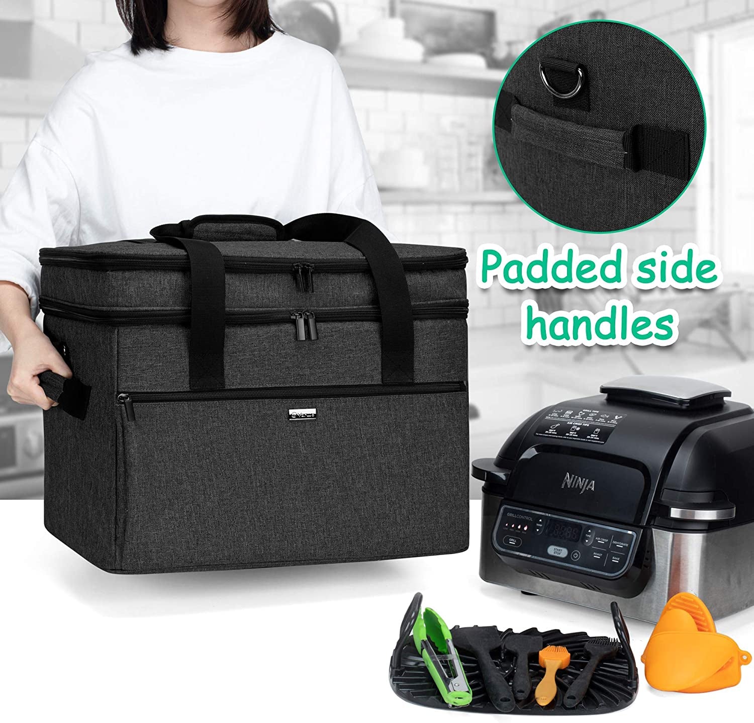 Double Layers Carrying Bag Compatible with Ninja Foodi Grill. Travel Tote Bag with Pockets Compatible with Ninja Foodi 5-In-1 Indoor Grill and Kitchen Accessories. Black - Image 7