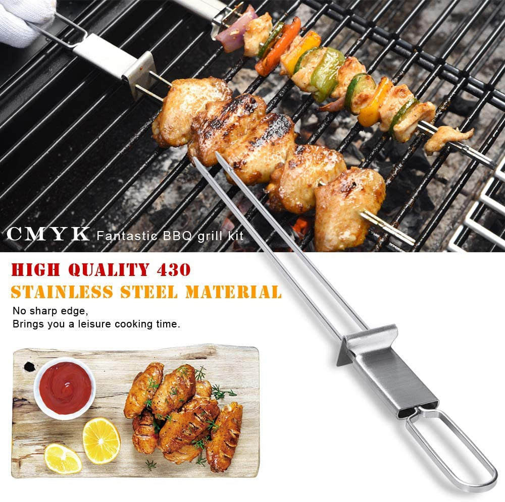 Barbecue Skewers. CMYK 6-Pack 13 Stainless Steel Grilling Skewers with Slider. Reusable Metal BBQ Shish Kabob Skewers Sticks - Image 4
