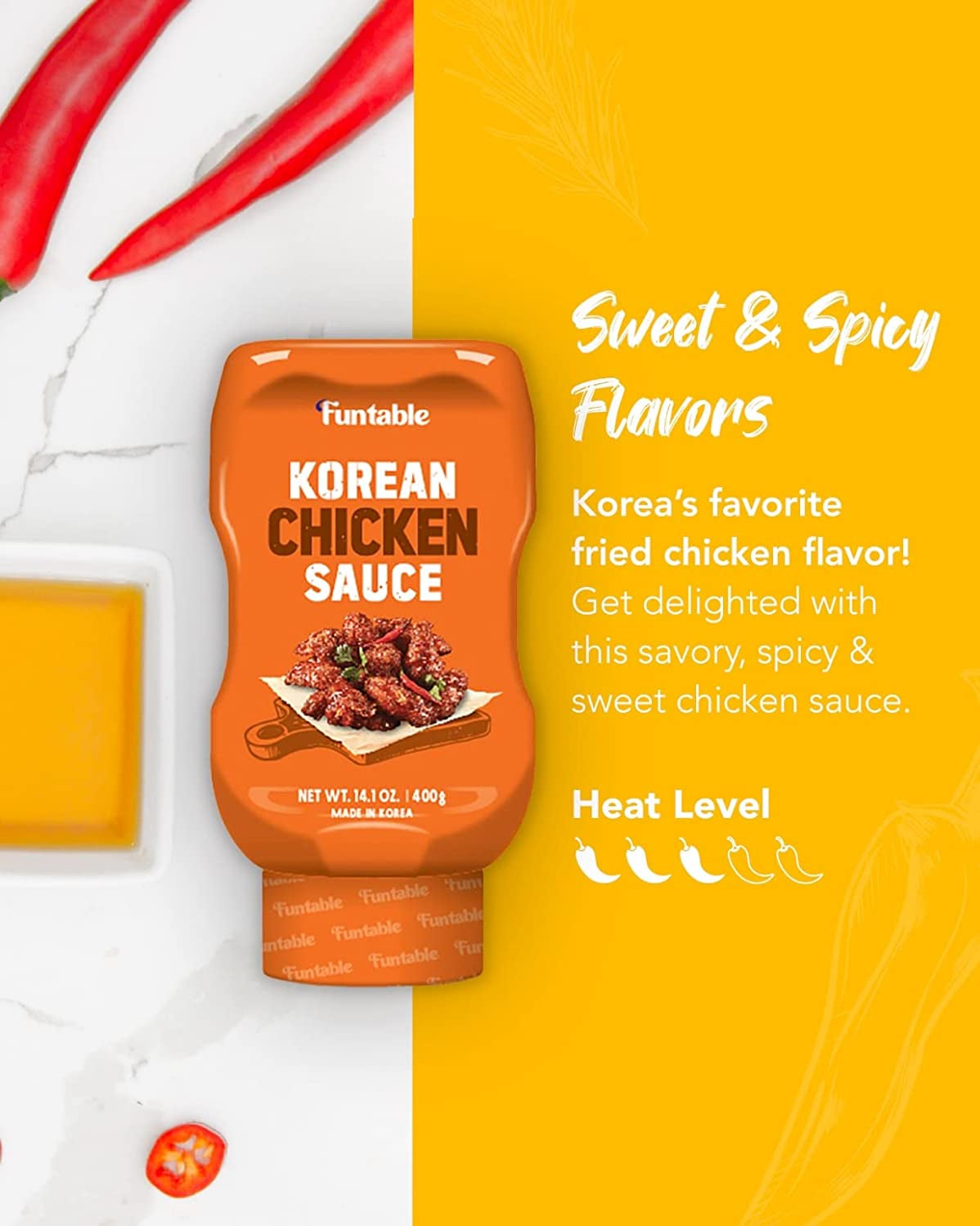 Funtable Delicious Korean Chicken Sauce (14.1Oz. Pack of 1) - Authentic Korean Flavor. Low-Calorie Sticky & Tangy Sauce. Ideal for Fried Chicken. Nuggets. Dipping & More - Image 2