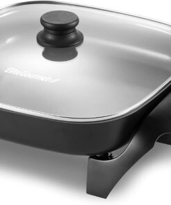 Elite Gourmet EG2212 12X12X2.15 Ceralast™ PFAS Free Ceramic Electric Skillet. Dishwasher Safe. Rapid Heat Up. 1200W. Dark Grey