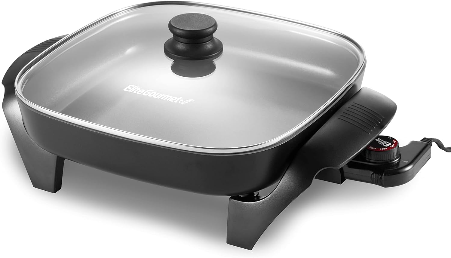 Elite Gourmet EG2212 12X12X2.15 Ceralast™ PFAS Free Ceramic Electric Skillet. Dishwasher Safe. Rapid Heat Up. 1200W. Dark Grey - Image 9