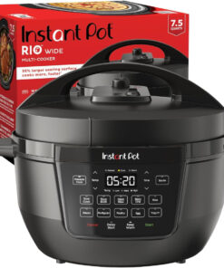 Instant Pot RIO Wide Base. 7.5 Qt. Large Searing Base. Whisperquiet Steam Release. 7-In-1 Multi-Cooker. Pressure. Slow. Rice. Steamer. Sauté. Yogurt & Warmer