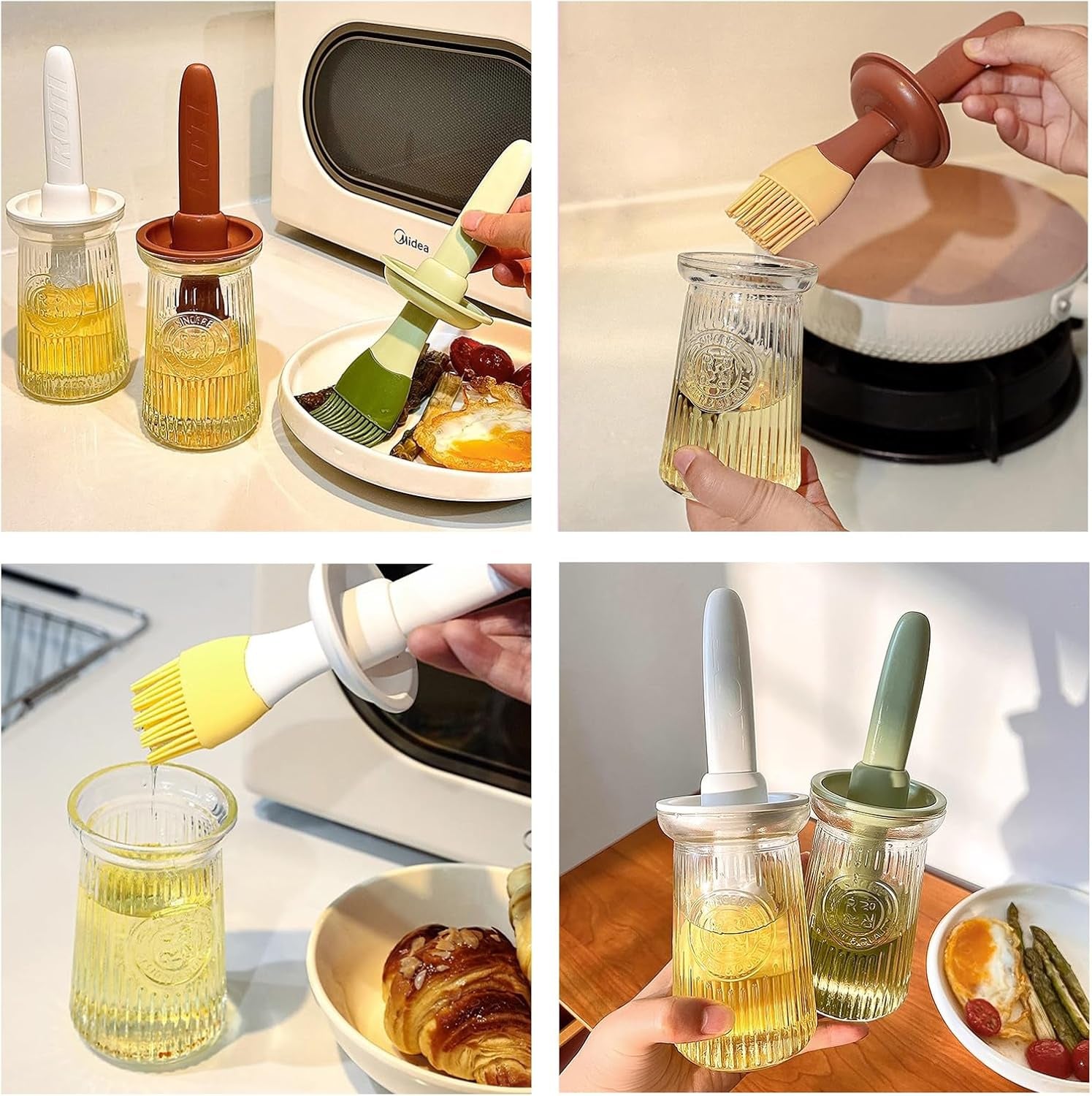 Glass Oil Dispenser Bottle with Silicone Basting Brush – 3‑in‑1 for Olive Oil. Vinegar. Sauce. BBQ & Cooking (Green) - Image 9