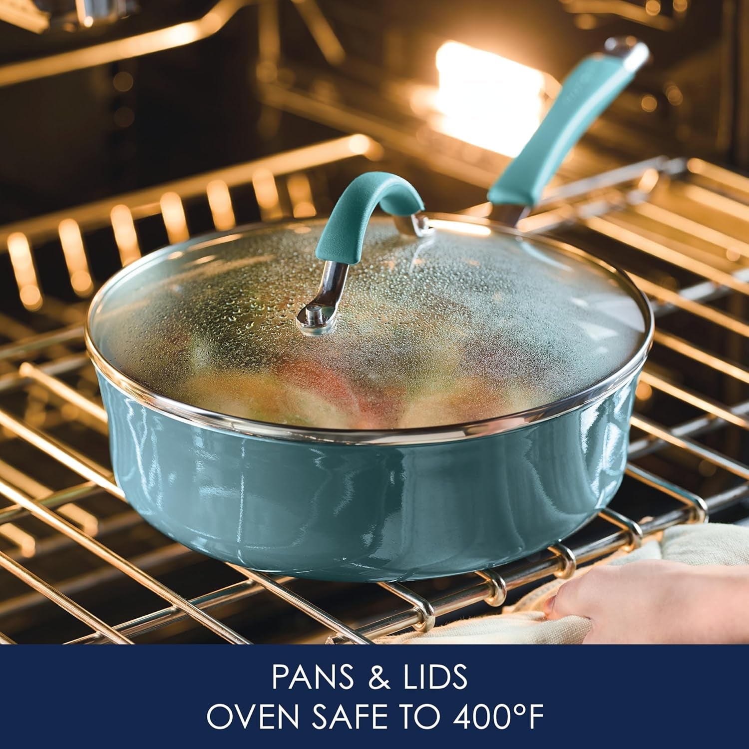 Rachael Ray Cucina Nonstick Cookware Pots and Pans Set. 12 Piece. Agave Blue - Image 7