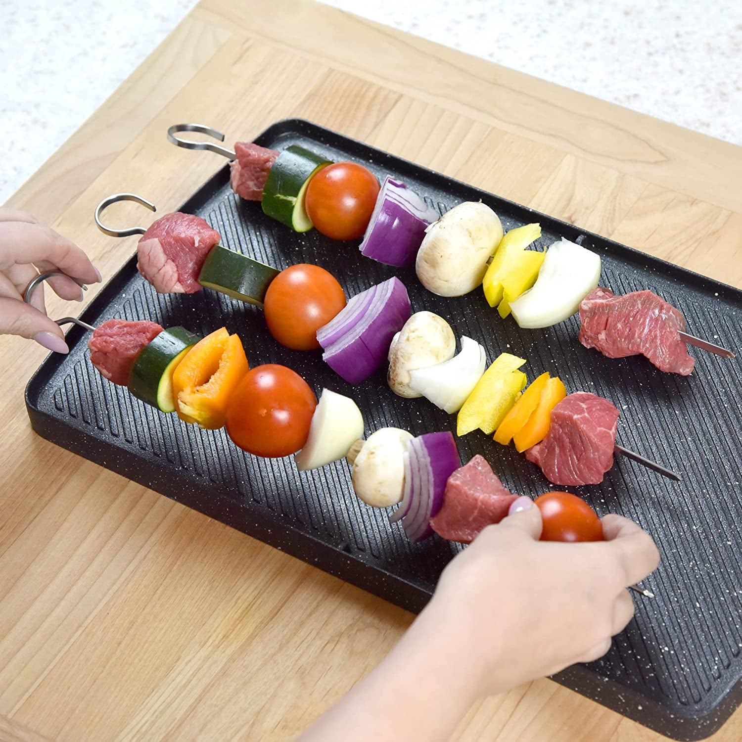 Flat Stainless Steel Kabob Skewers 12 Pack (17 Inch) - Image 5