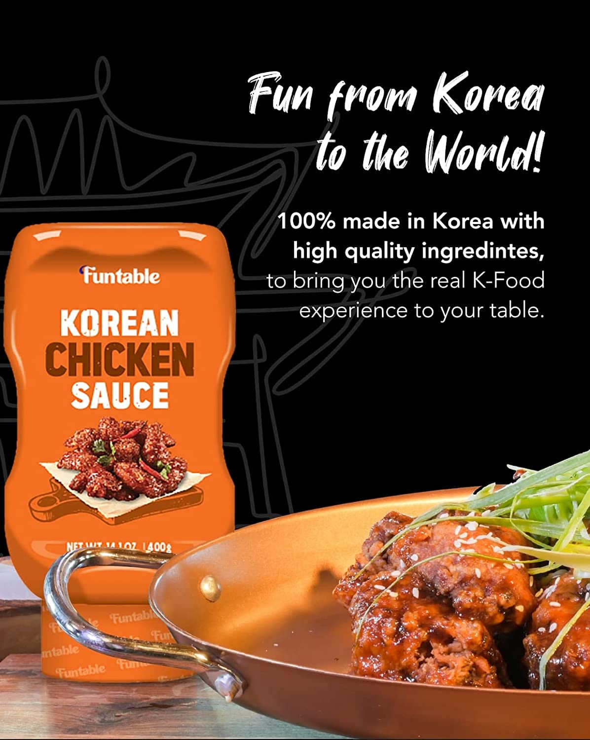 Funtable Delicious Korean Chicken Sauce (14.1Oz. Pack of 1) - Authentic Korean Flavor. Low-Calorie Sticky & Tangy Sauce. Ideal for Fried Chicken. Nuggets. Dipping & More - Image 4