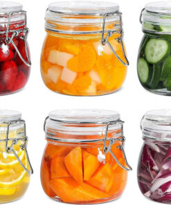 ComSaf Airtight Glass Canister Set (6 Pack. 17oz) – Round Storage Jars with Lids & Wire Clip Seal for Cereal. Pasta. Spices