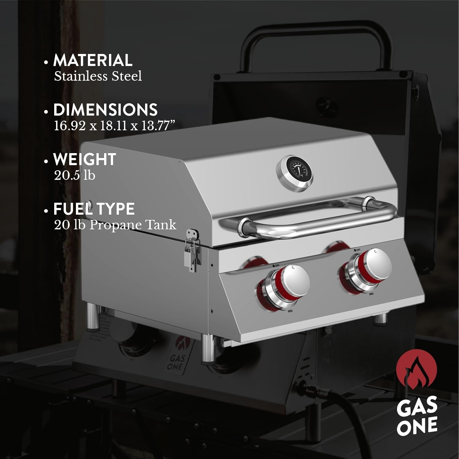 Gasone Portable Propane Grill – 16-Inch Stainless Steel Tabletop Grill – Tabletop Gas Grill with Heat Control and Built-In Thermometer – Large Cooking Area – Ideal for Outdoor. Camping. Travel. RV - Image 3