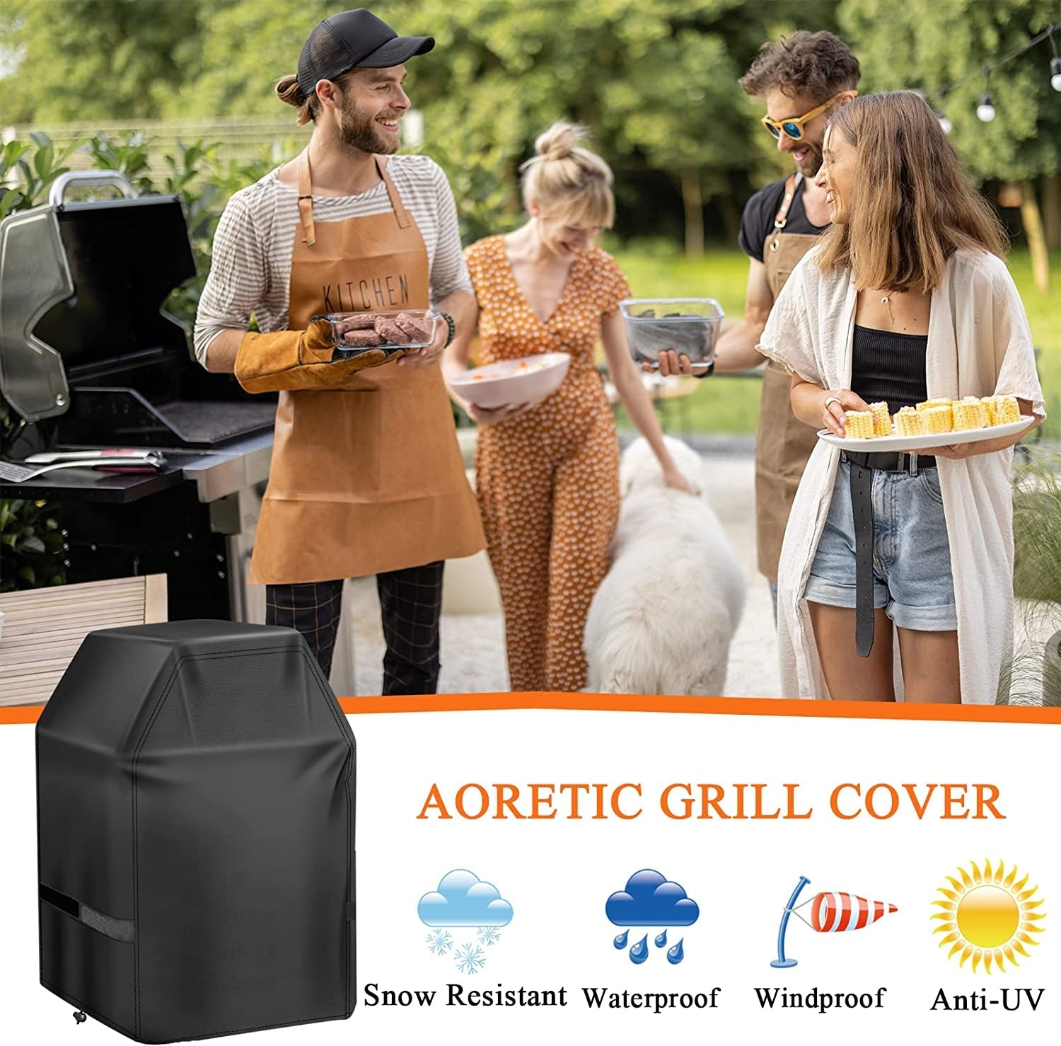Aoretic Grill Cover 32 Inch Gas Bbq-Cover. Fit Most 2 Burner Grill Waterproof Small Barbeque Cover with Velcro Straps & Adjustable Drawstring for Weber.Nexgrill.Char-Broil. Monument.Dyna-Glo.Kenmore - Image 7