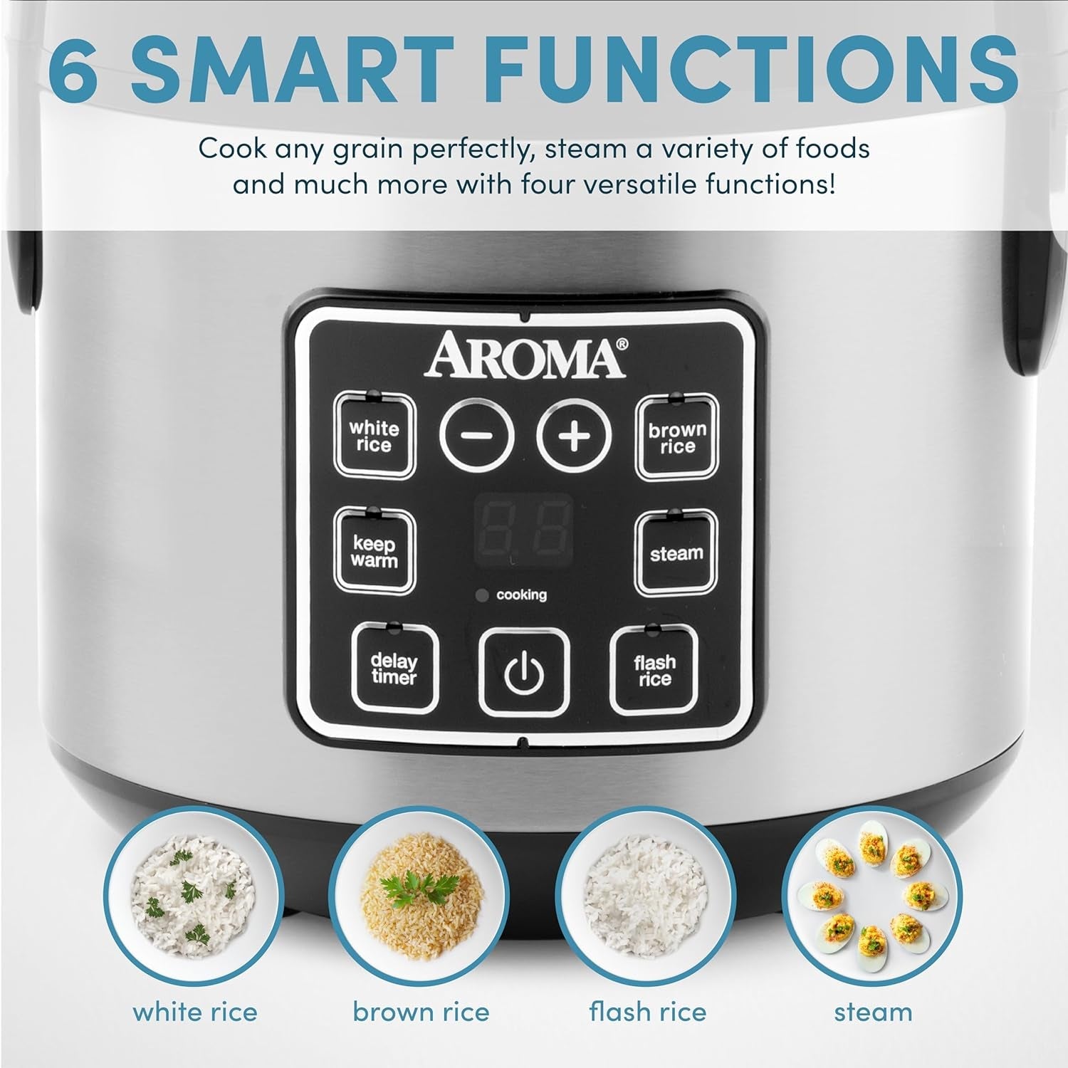 AROMA Digital Rice Cooker. 4-Cup (Uncooked) / 8-Cup (Cooked). Steamer. Grain Cooker. Multicooker. 2 Qt. Stainless Steel Exterior. ARC-914SBD - Image 4
