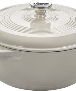 Lodge 6 Quart Enameled Cast Iron Dutch Oven with Lid – Dual Handles. Oven Safe up to 500°F. Stovetop Compatible – Marinate. Cook. Bake. Refrigerate & Serve – Oyster White