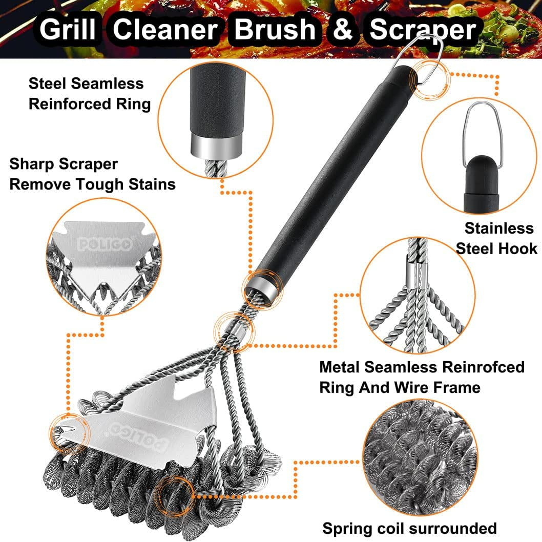 BBQ Grill Cleaning Brush Bristle Free & Scraper - Triple Helix Design Barbecue Cleaner - Non-Bristle Grill Brush and Scraper Safe for Gas Charcoal Porcelain Grills - Ideal Grill Tools Gift - Image 2